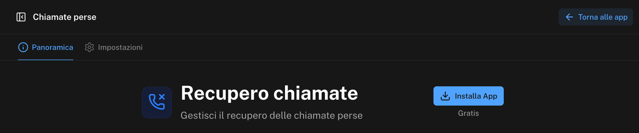 Panoramica dell'app Recupero chiamate con il pulsante Installa App