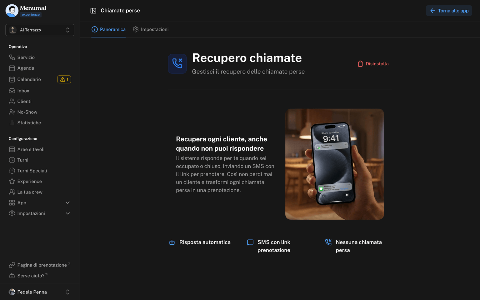 Panoramica dell'app Recupero chiamate