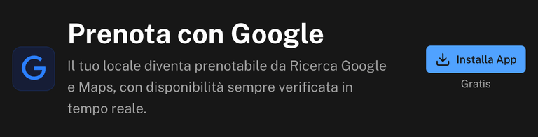 Pagina di un'app non ancora installata, qui Prenota con Google: nome e descrizione dell'app, il pulsante Installa App e sotto la scritta Gratis