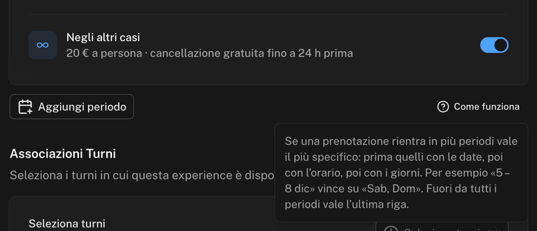 Riquadro Come funziona che spiega quale periodo vale quando una prenotazione rientra in più periodi