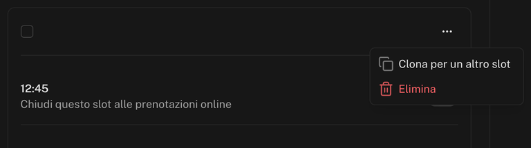 Menu di una scheda regola con le voci Clona per un altro slot ed Elimina