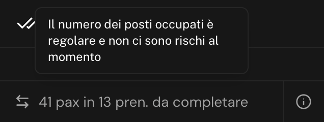 Contatore in fondo al pannello Visite con 18 pax in 5 prenotazioni da completare e l'icona informazioni