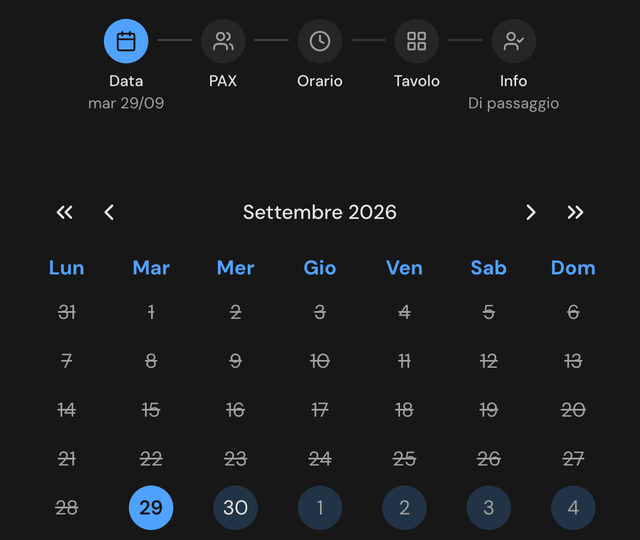 Passo Data con il calendario del mese e la data selezionata